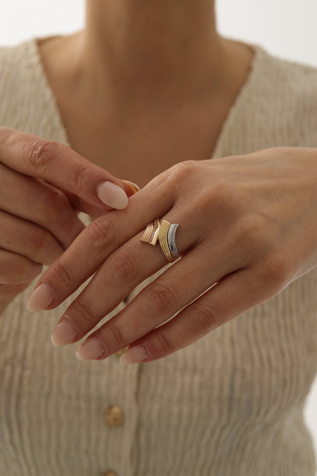 Çift Renk Taşlı Modern Yüzük - Yavuz Kuyumculuk (1)