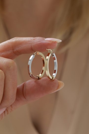 Çift Renk Toka Detaylı Halka Küpe - 4