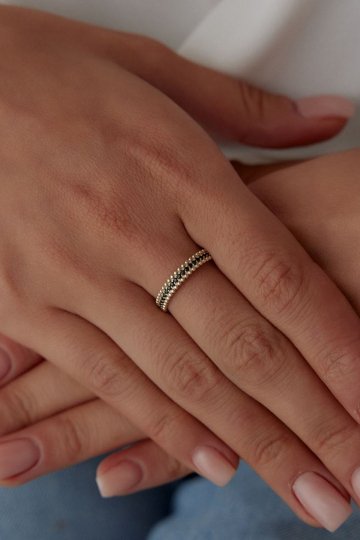 Çift Sıralı Siyah Taşlı Yüzük - 3
