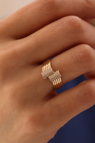 Çift Taş Detaylı Modern Yüzük - 1