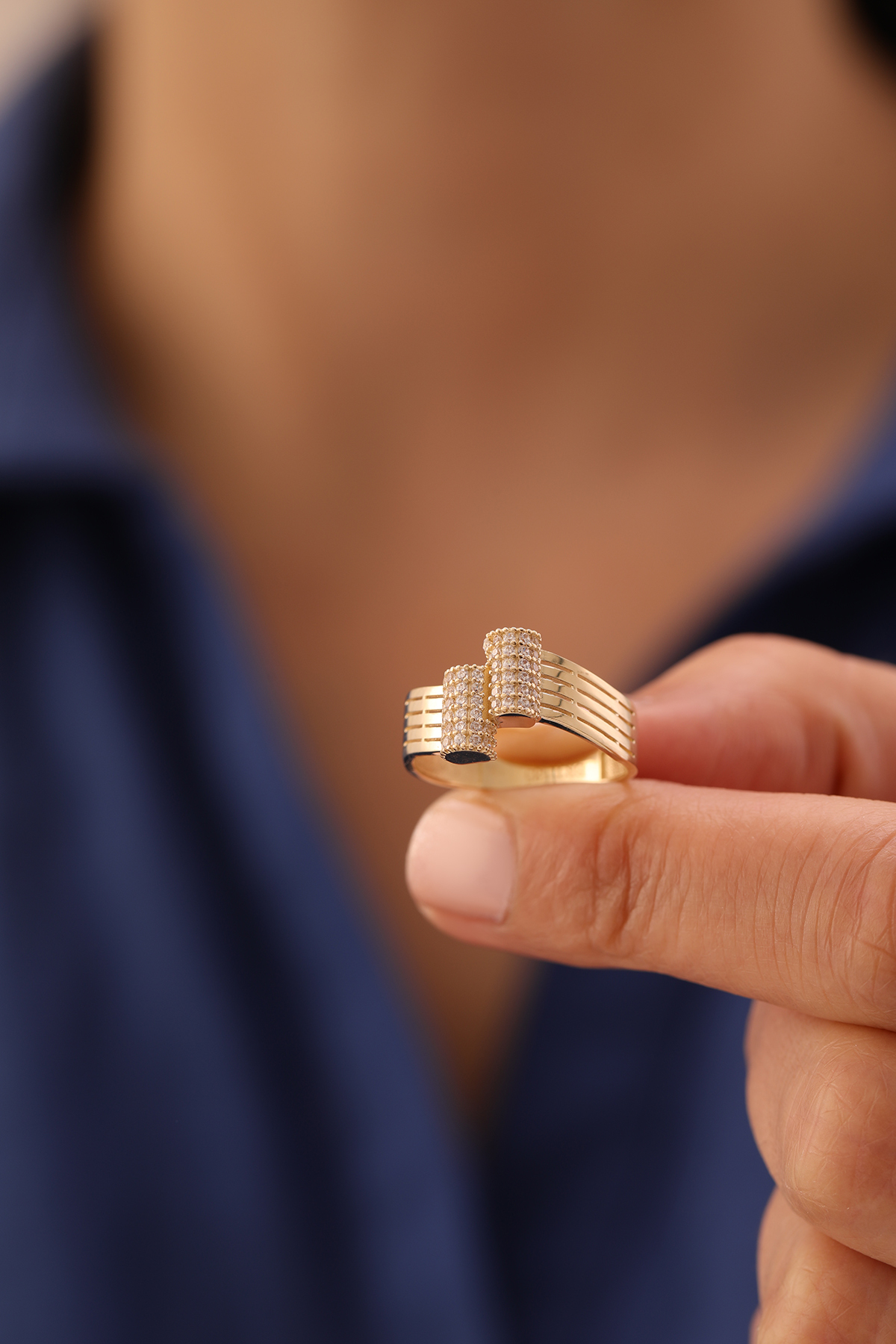 Çift Taş Detaylı Modern Yüzük - Yavuz Kuyumculuk (2)