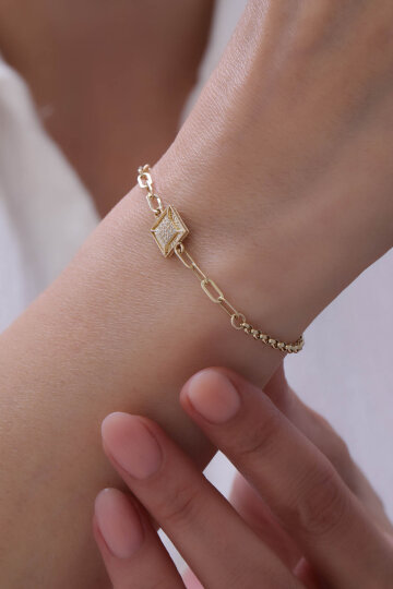 Çift Zincir Kalemli Taşlı Bileklik - 1