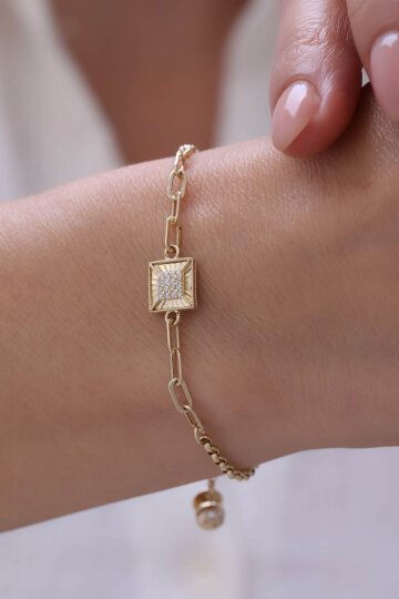 Çift Zincir Kalemli Taşlı Bileklik - 2