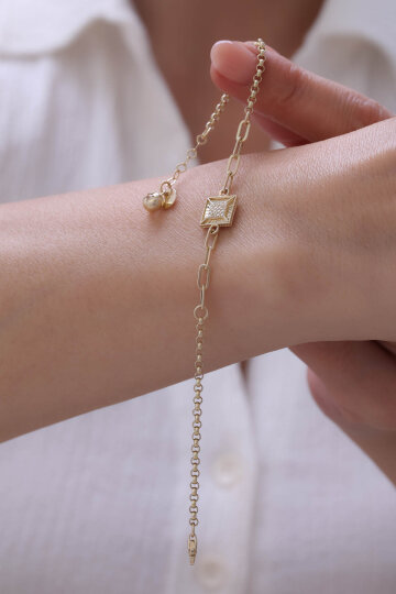 Çift Zincir Kalemli Taşlı Bileklik - 3