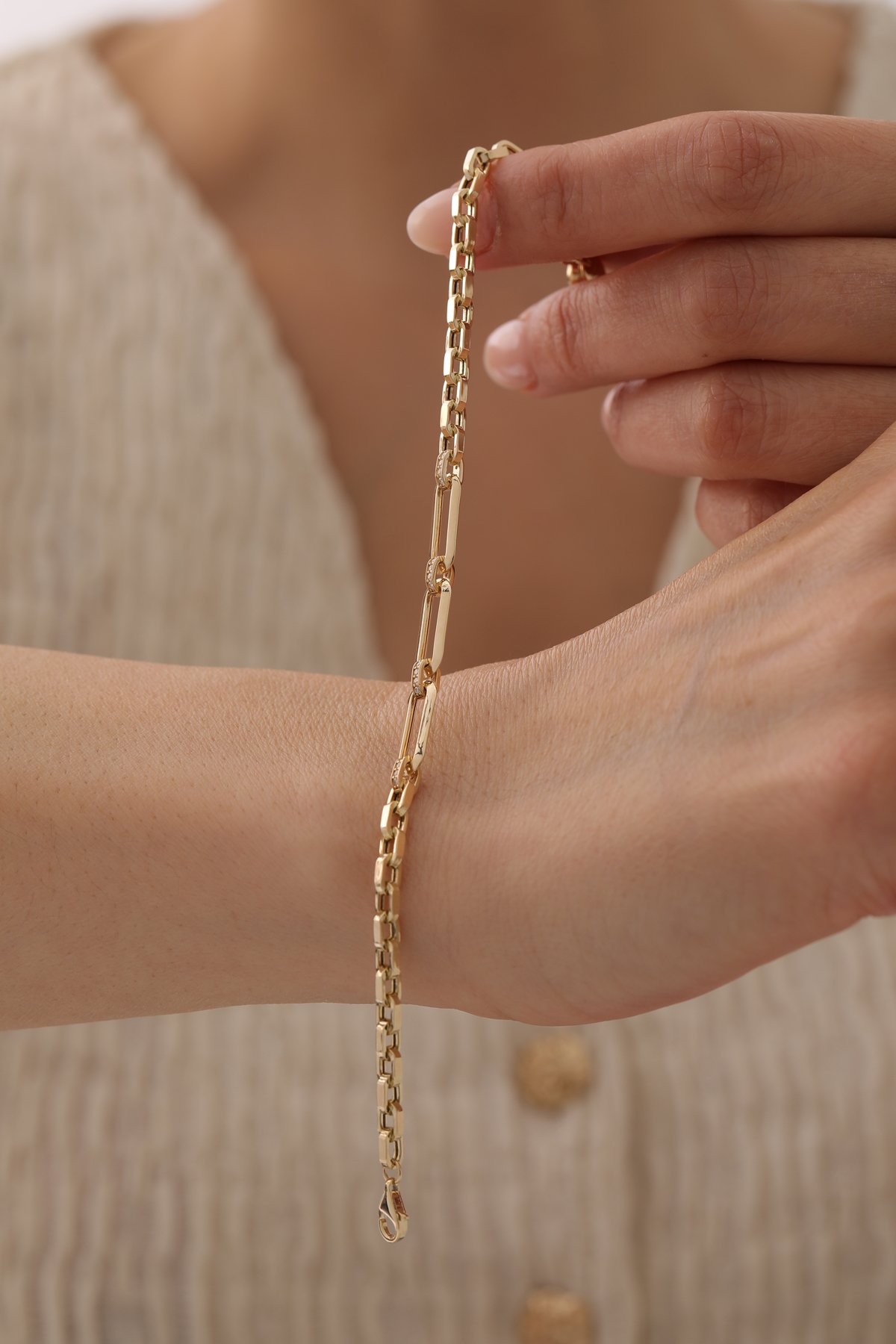 Çift Zincir Modern Taşlı Bileklik - Yavuz Kuyumculuk (3)