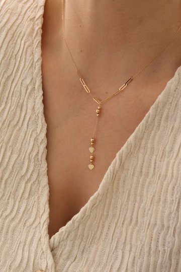 Çift Zincir Sarkıt Kalp Kolye - 1