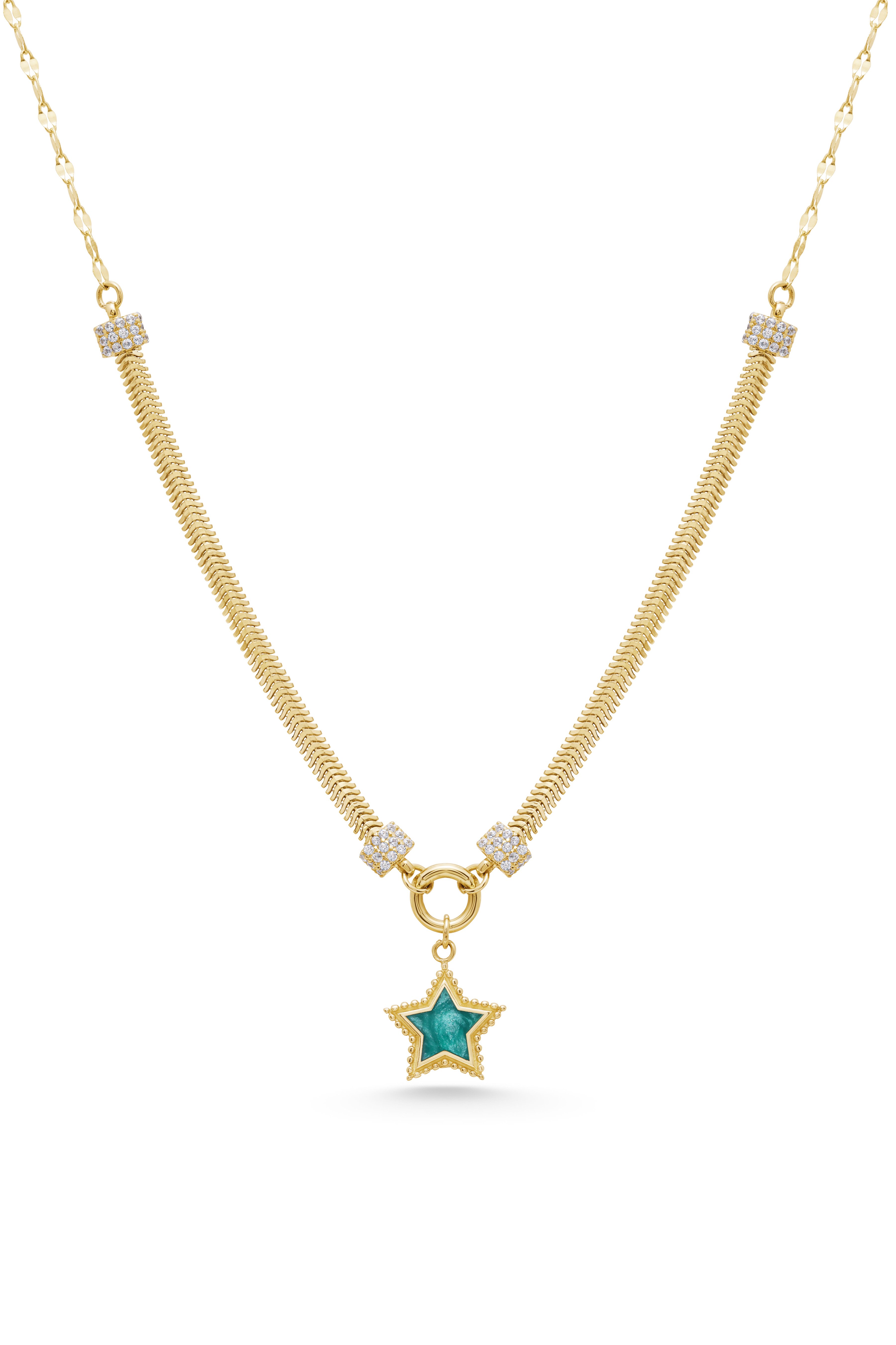 Çift Zincir Turkuaz Mineli Yıldız Kolye - Yavuz Kuyumculuk (2)