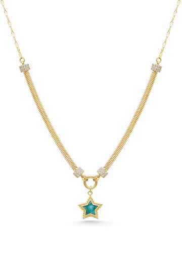 Çift Zincir Turkuaz Mineli Yıldız Kolye - 2