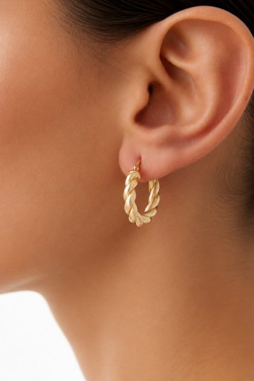 Çizgi Desen Kıvrımlı Halka Küpe - 2