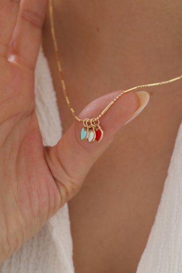 Çubuk Zincir Renkli Kalp Kolye - 1