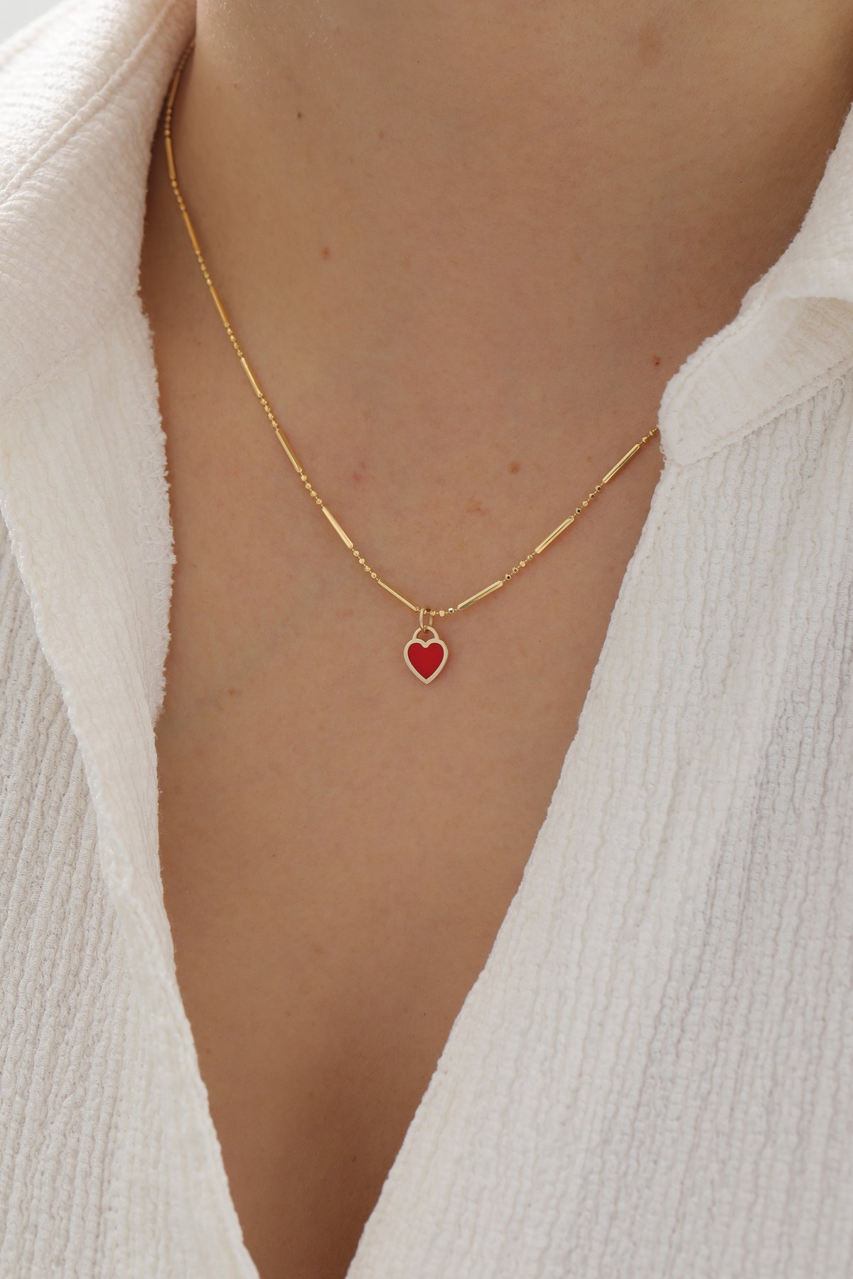 Çubuk Zincir Renkli Kalp Kolye - Yavuz Kuyumculuk (2)