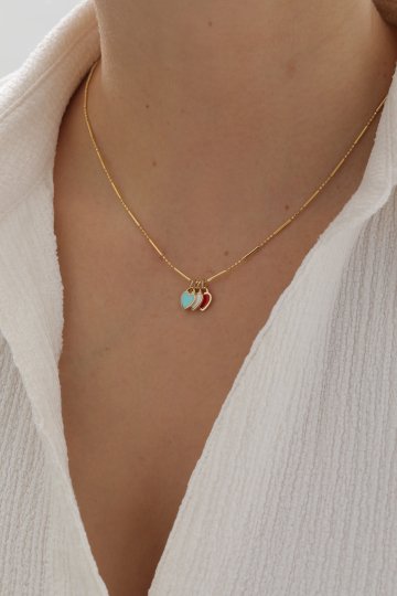 Çubuk Zincir Renkli Kalp Kolye - 5