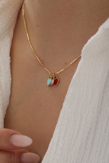 Çubuk Zincir Renkli Kalp Kolye - 6