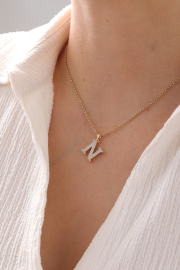 Doch Zincir Taşlı Harf Kolye - 2