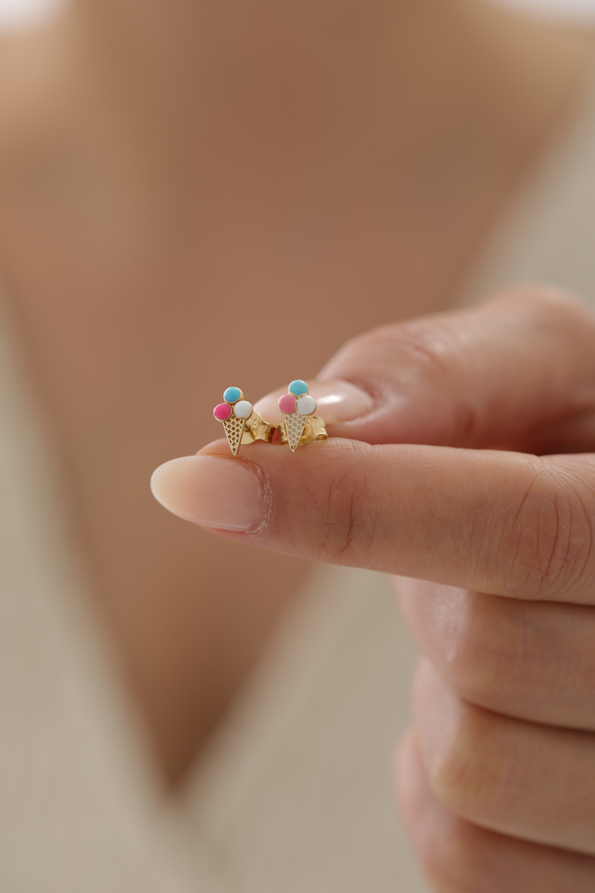 Dondurma Desenli Çocuk Top Küpe - Yavuz Kuyumculuk (1)