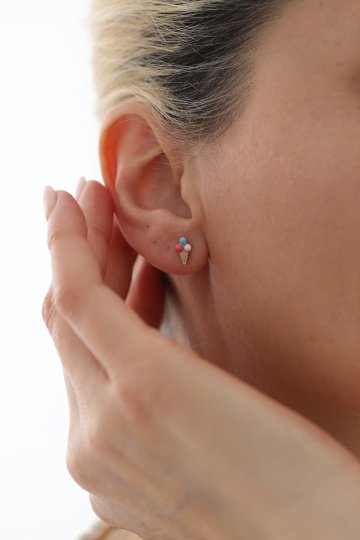 Dondurma Desenli Çocuk Top Küpe - 2