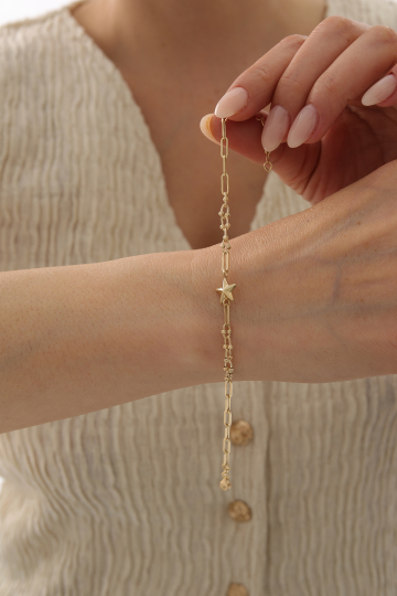 Dorika Toplu Ataş Zincir Yıldız Bileklik - 2