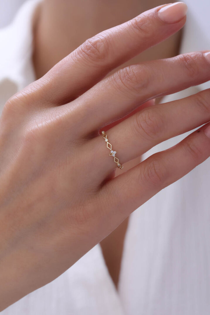  Elmas Kesim Görünümlü Minimal Yüzük - Yavuz Kuyumculuk