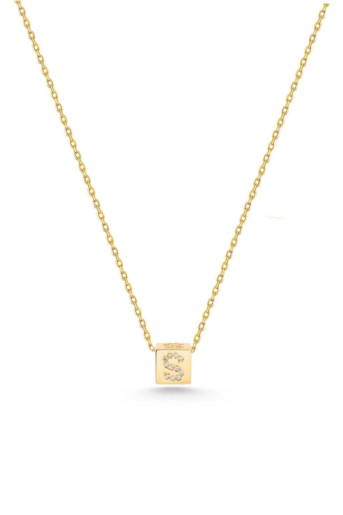 Forse Zincir Taşlı Küp Harf Kolye - Yavuz Kuyumculuk (2)