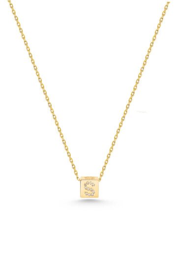 Forse Zincir Taşlı Küp Harf Kolye - 2