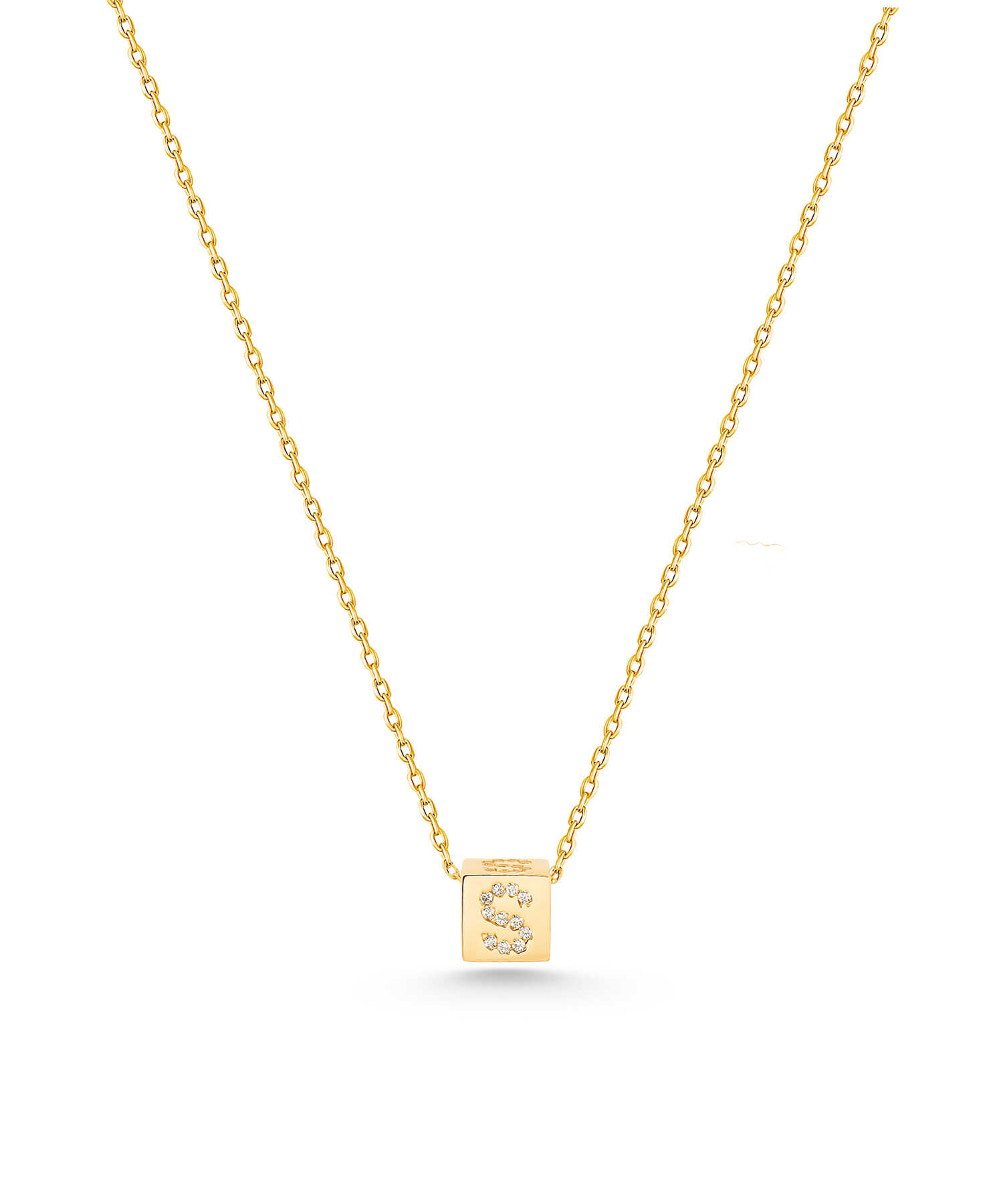 Forse Zincir Taşlı Küp Harf Kolye - Yavuz Kuyumculuk (1)