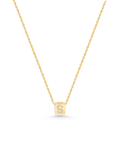Forse Zincir Taşlı Küp Harf Kolye - 1
