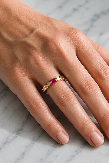 Geometrik Pembe Baget Taşlı Yüzük - 1