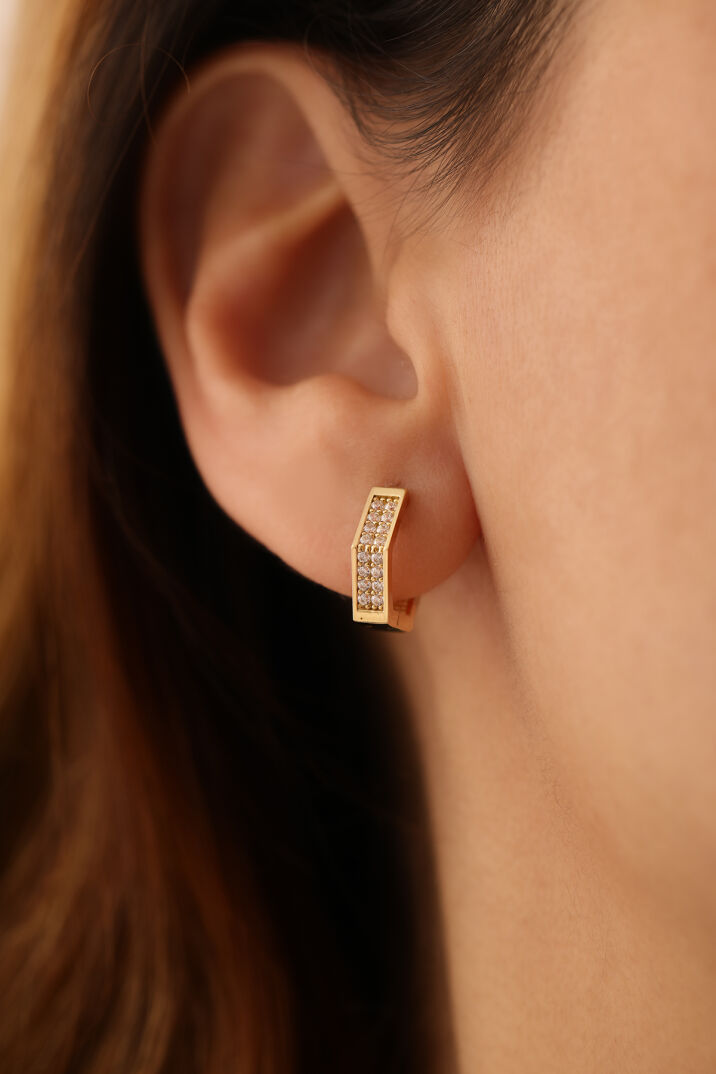 Geometrik Taşlı Halka Küpe - Yavuz Kuyumculuk