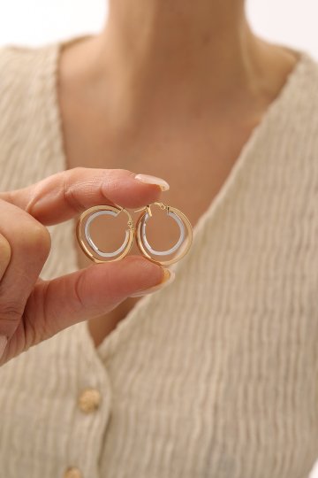 İki Renk Burgu Detay Küpe - 3