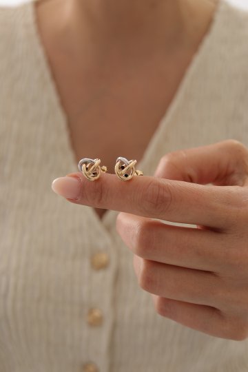 İki Renk Düğüm Top Küpe - 3