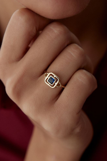 Kafes Detaylı Safir Yüzük - 3