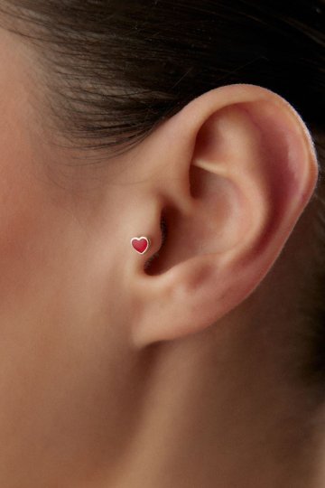 Kırmızı Mineli Kalp Piercing - 1