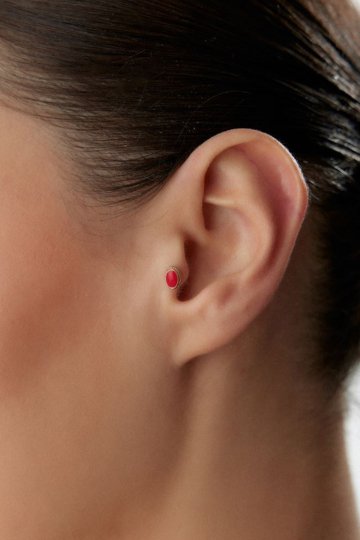 Kırmızı Mineli Oval Piercing - 3