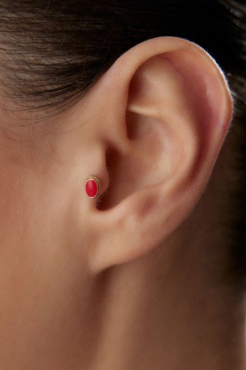 Kırmızı Mineli Oval Piercing - 1