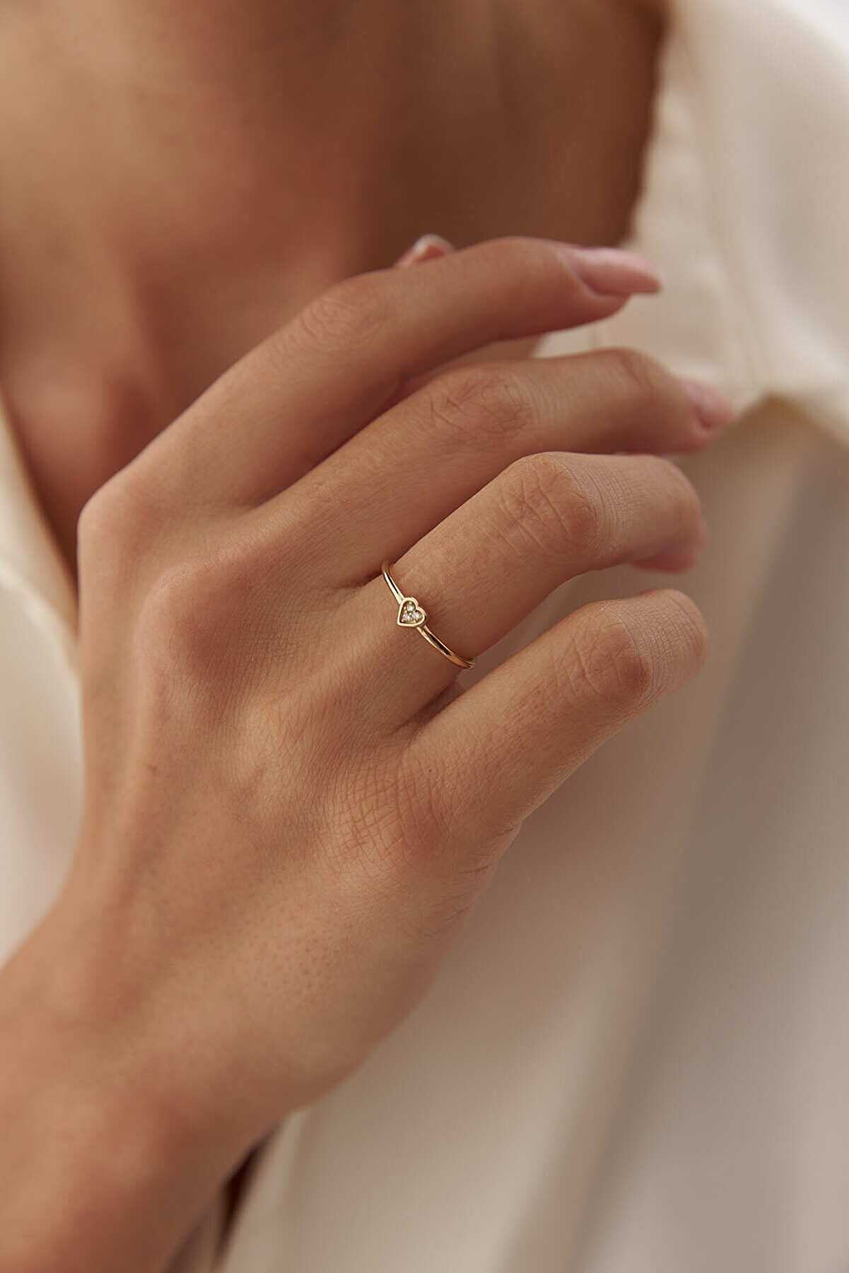 Mini Taşlı Kalp Yüzük - Yavuz Kuyumculuk (1)