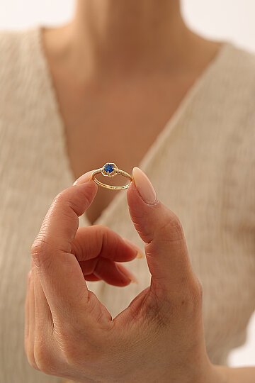 Modern Çizgi Safir Yüzük - 3