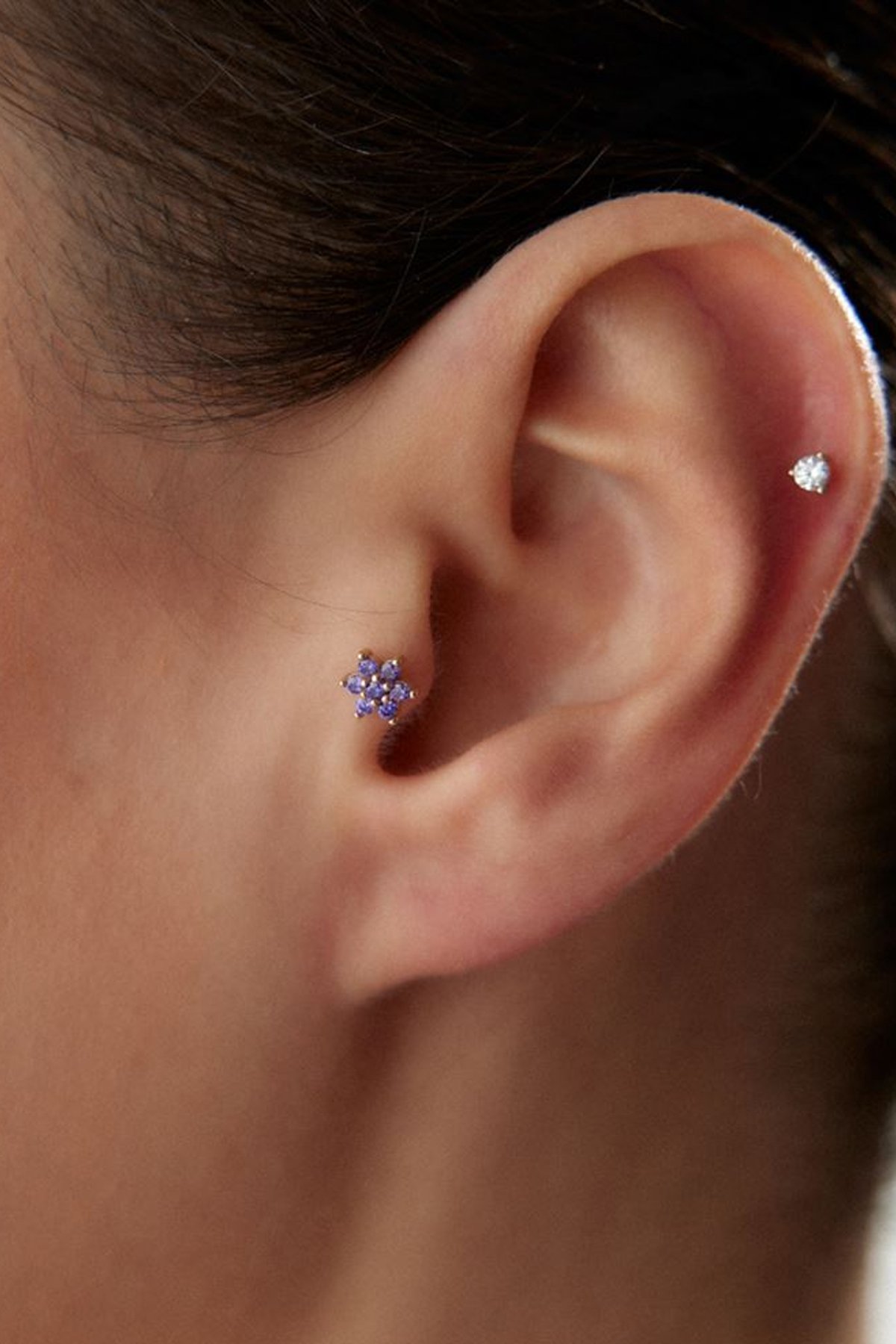 Mor Taşlı Papatya Piercing - Yavuz Kuyumculuk (1)