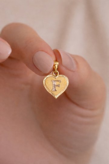 Nostaljik Harf Kalp Kolye Ucu - 1