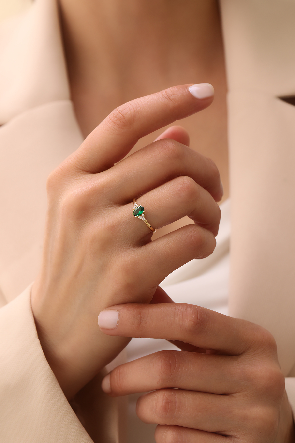 Oval Taşlı Dikey Zümrüt Yüzük - Yavuz Kuyumculuk (3)