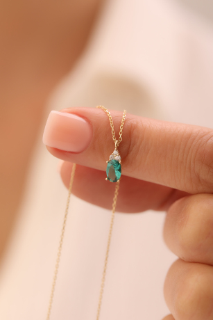 Oval Zümrüt Kolye - 2