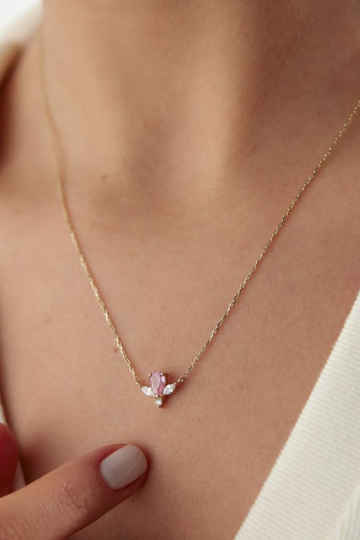 Pembe Baget Taşlı Kolye - 3
