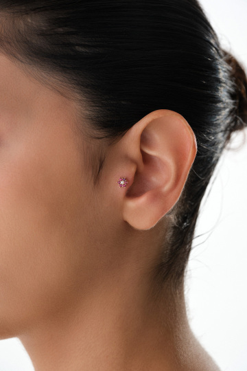Pembe Taşlı Çiçek Tragus - 2