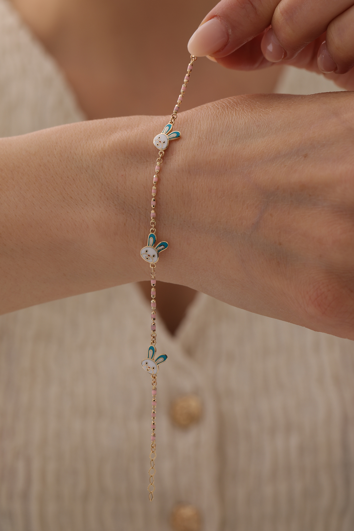 Renkli Zincir Üçlü Tavşan Çocuk Bilekliği - Yavuz Kuyumculuk (3)