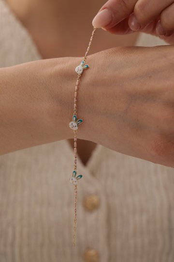 Renkli Zincir Üçlü Tavşan Çocuk Bilekliği - 3