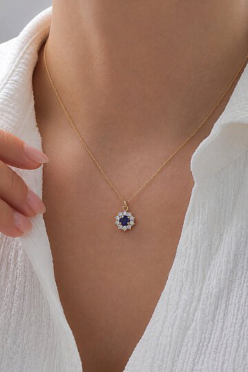 Safir Renkli Işıltılı Kolye - 1