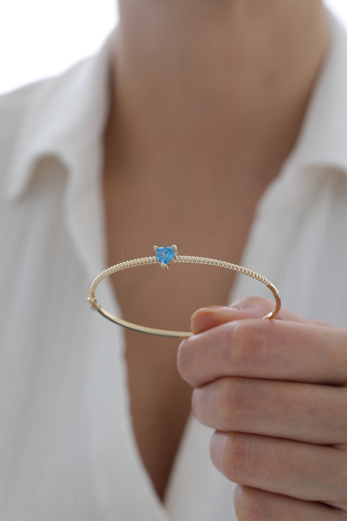 Safir Taşlı Kalp Kelepçe - Yavuz Kuyumculuk (3)