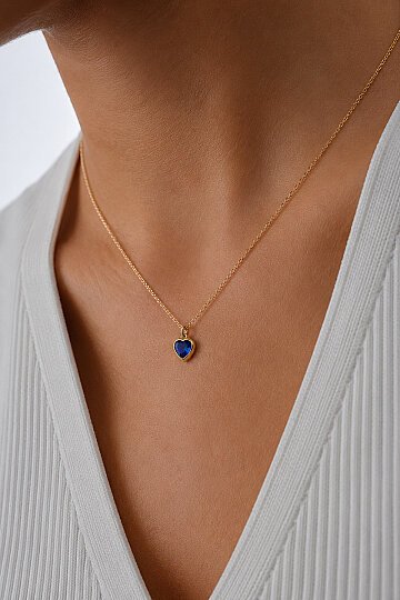 Safir Taşlı Kalp Kolye - 1