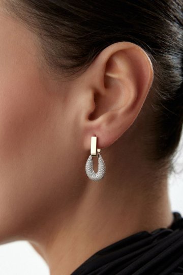 Sallantılı U Tasarım Taşlı Küpe - 3