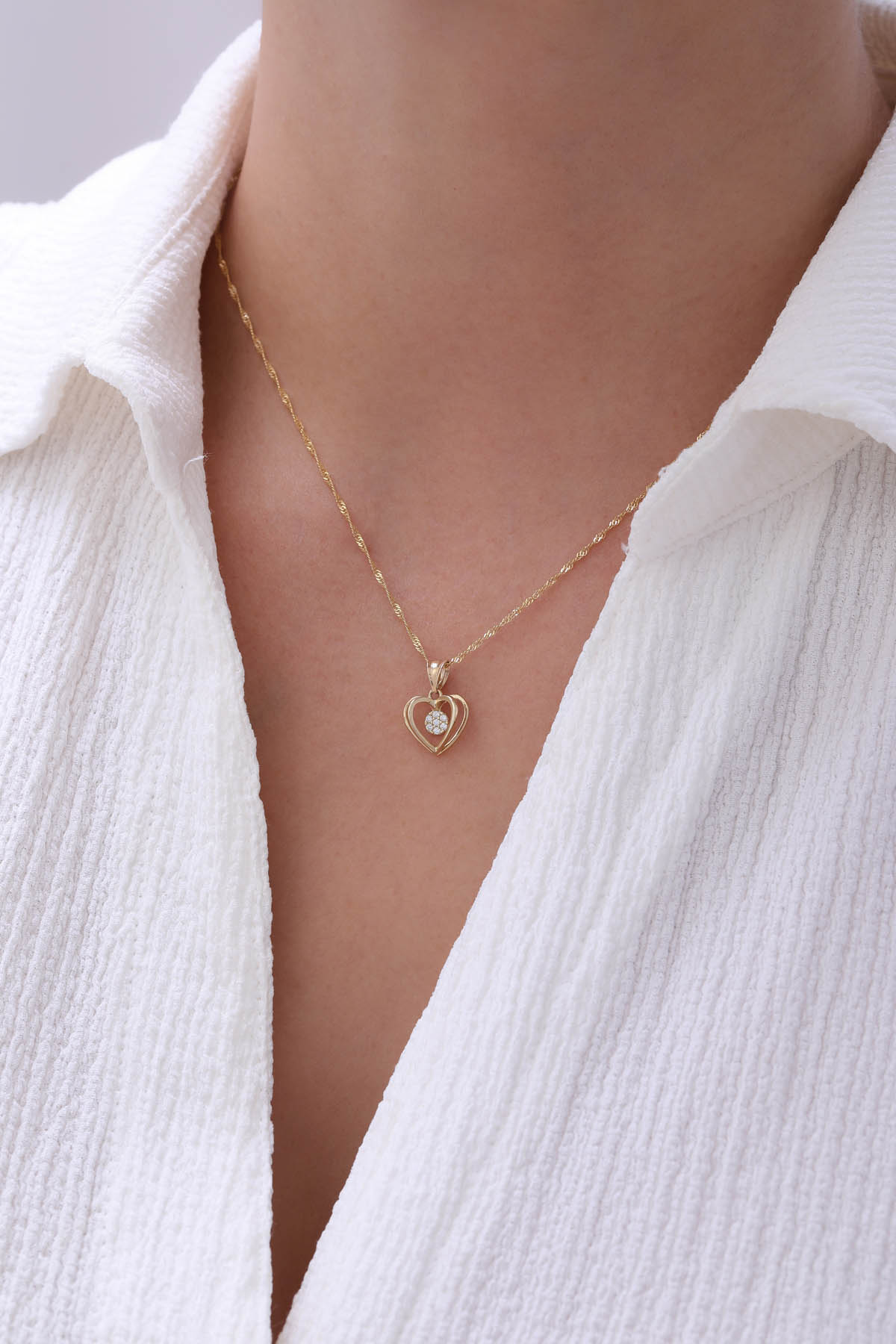 Singapur Zincir Kafes Görünümlü Kalp Kolye - Yavuz Kuyumculuk (1)