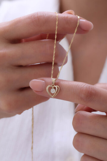 Singapur Zincir Kafes Görünümlü Kalp Kolye - 3